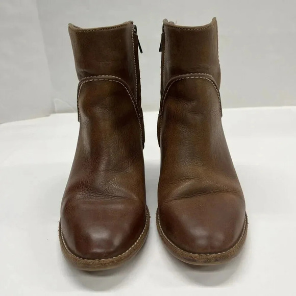 UGG Women’s Annie Leather Bootie Block Heel Boots Chestnut Size 7 City Western - Picture 4 of 13